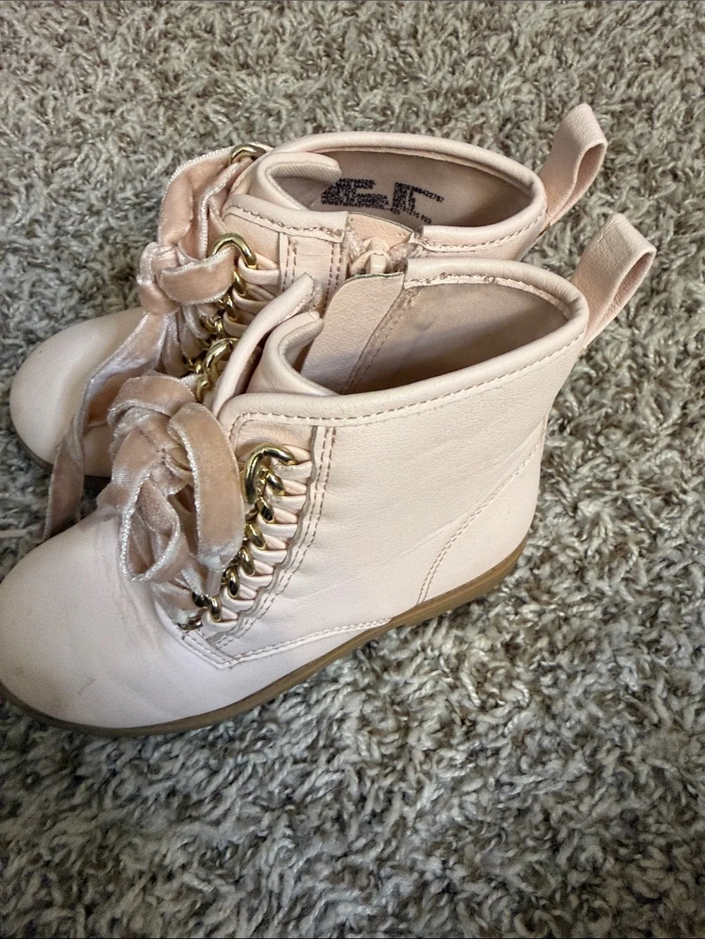 wonder nation Pink Velvet-Trim Lace-Up Kids Boots